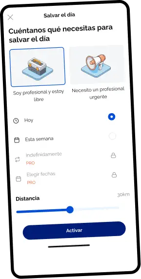 Pantalla de la app Freeday — sección Salvar el día