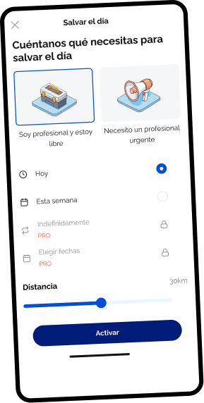 Pantalla de la app Freeday — sección Salvar el día