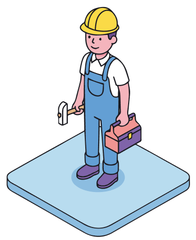 Ilustración de un profesional con su caja de herramientas